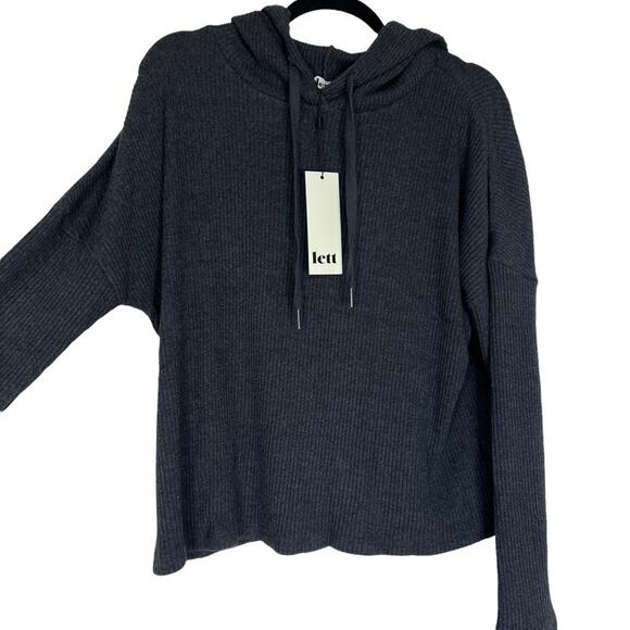 LETT Bari Hoodie Ribbed Drawstring Size XL Charcoal NWT - Picture 6 of 10